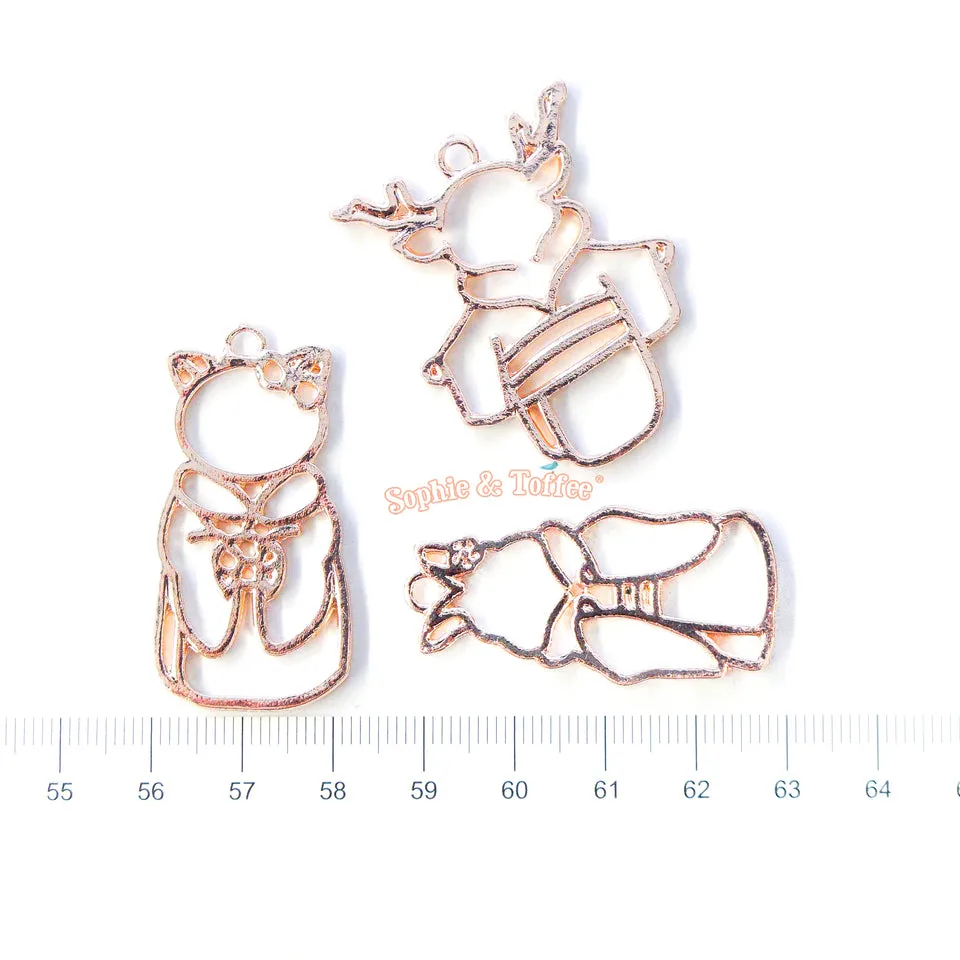 Animal Costume Rose Gold Open Bezel Charm (3 pieces)