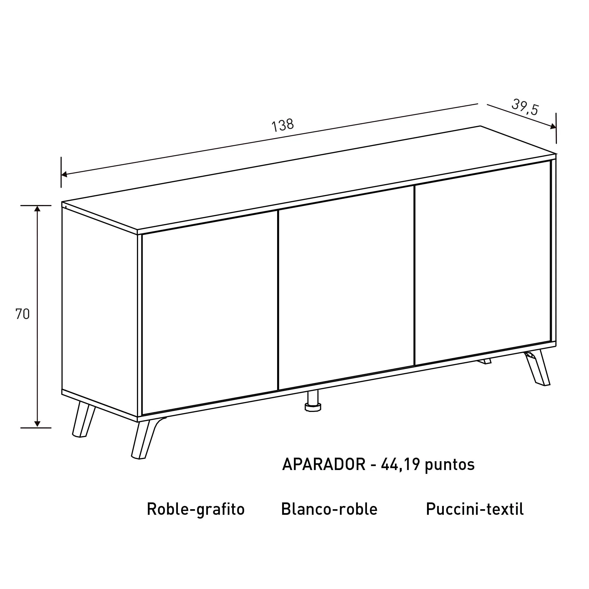 Aparador, Buffet para Salón Comedor 3 Puertas, Modelo SOTO