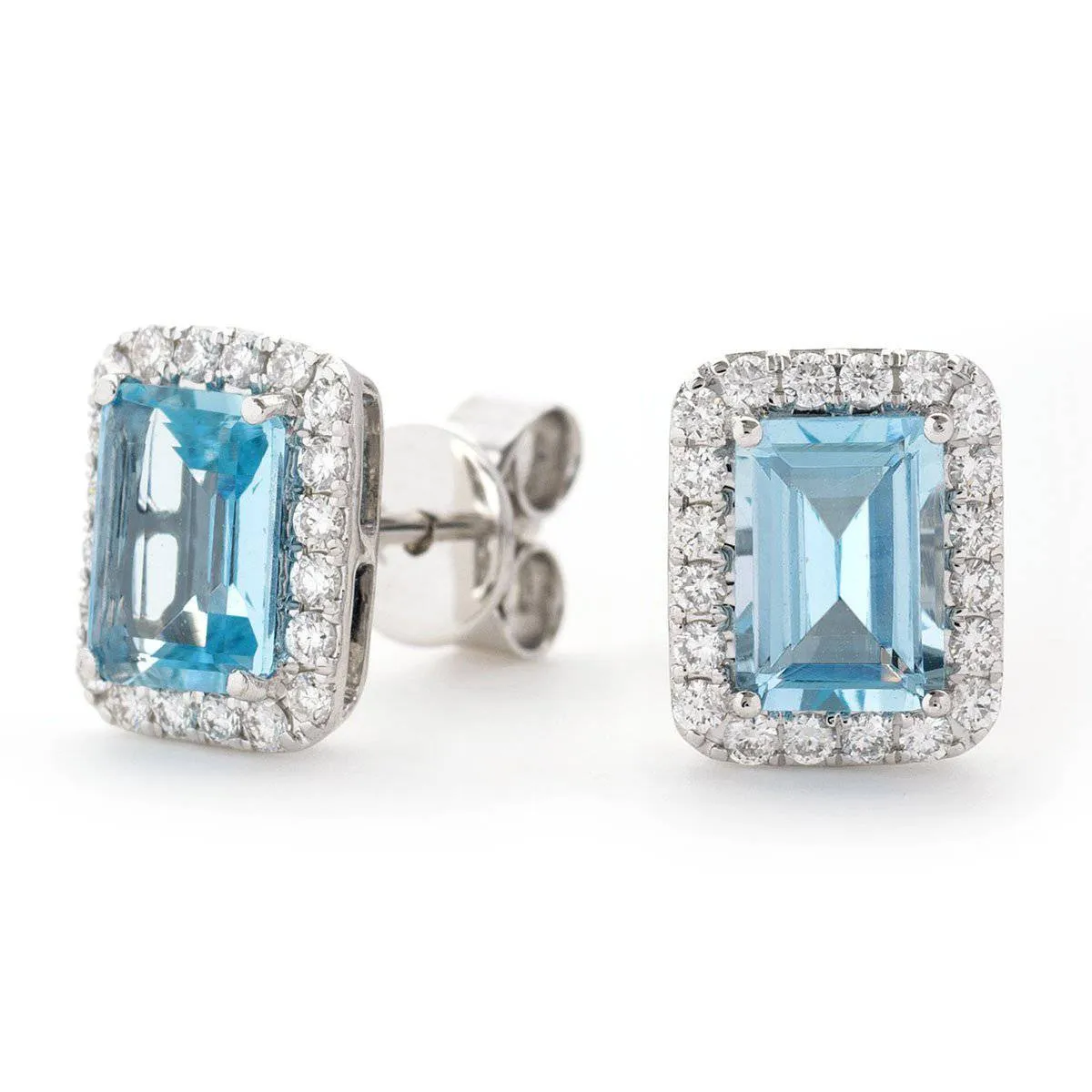 AQUAMARINE HALO STUD EARRINGS