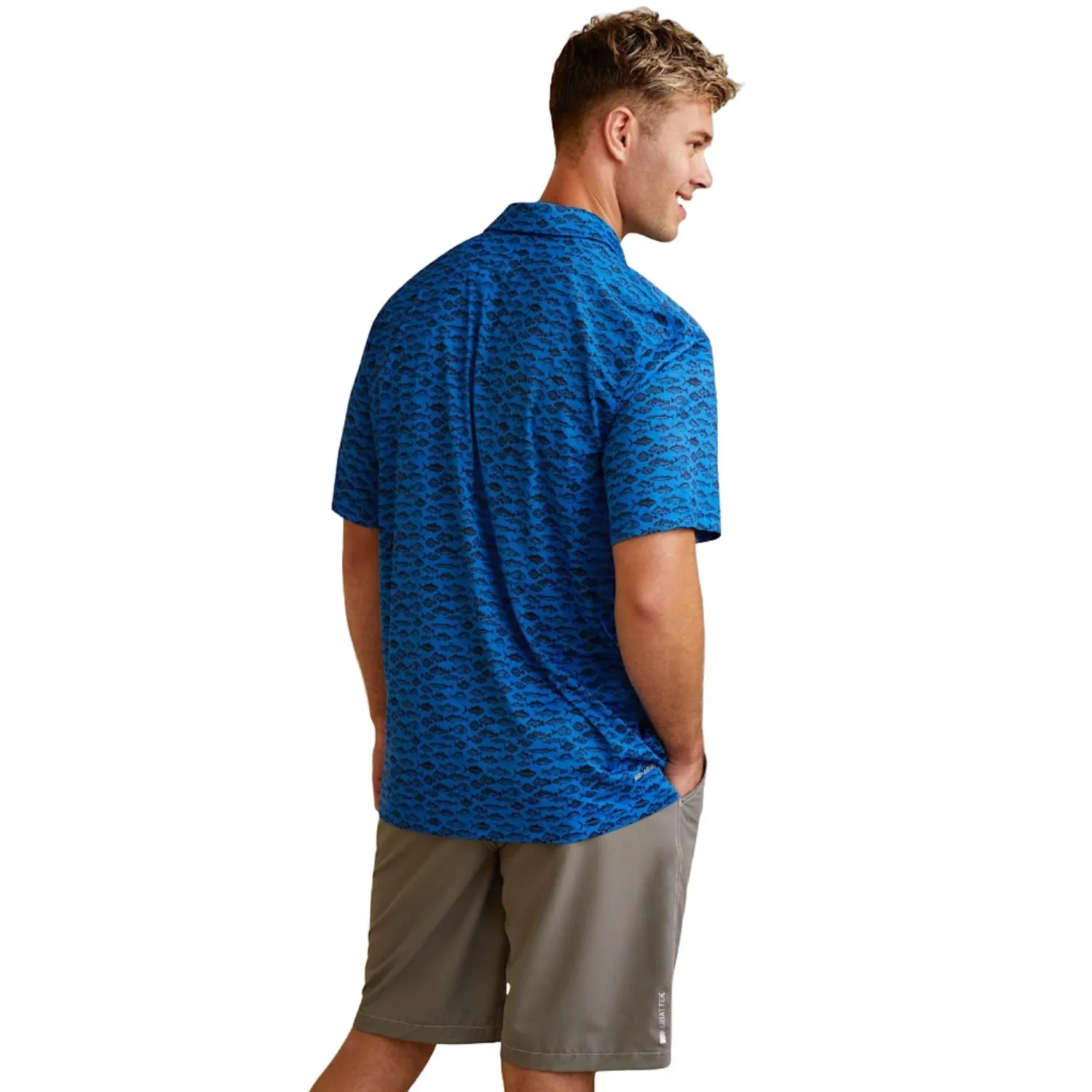 Ariat Mens All Over Fish Print S/S Polo Cendre Blue