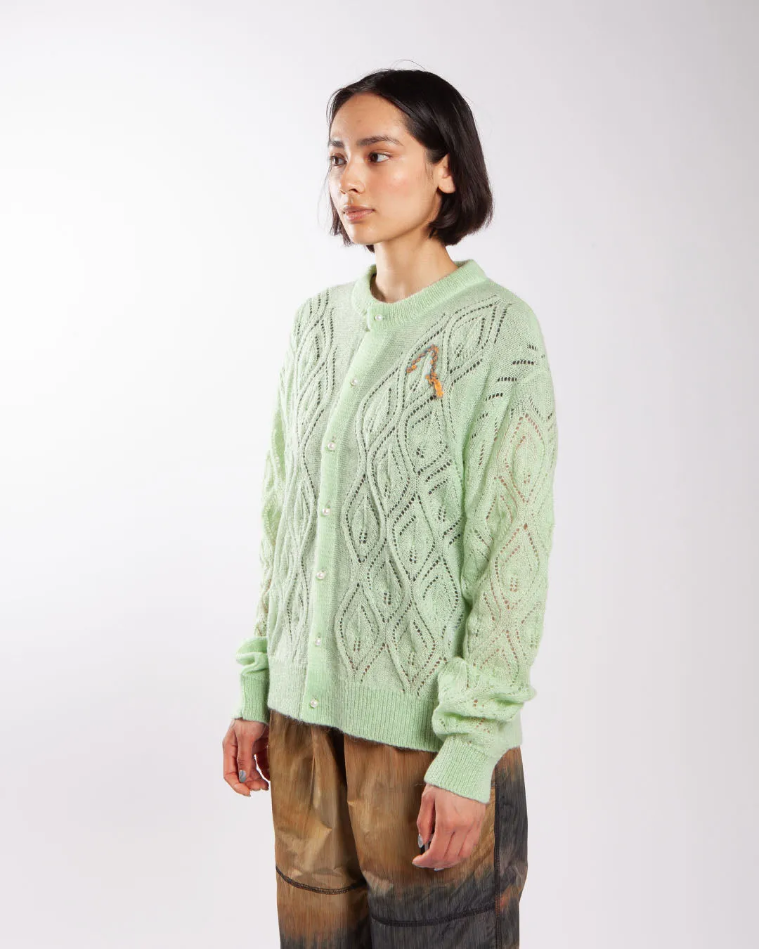 Aries Lace and Leaf Knit Cardigan Aqua