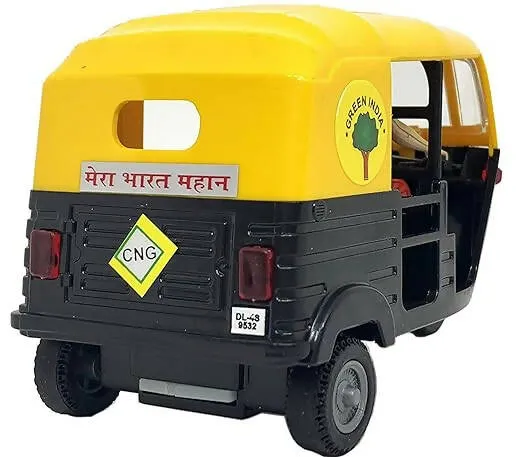 Auto Rickshaw Toy for Kids Pull Back Action Mini Auto Rickshaw Mini for Kids (Black, Yellow) ( Pack of 1)