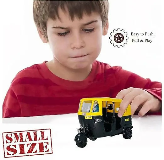 Auto Rickshaw Toy for Kids Pull Back Action Mini Auto Rickshaw Mini for Kids (Black, Yellow) ( Pack of 1)