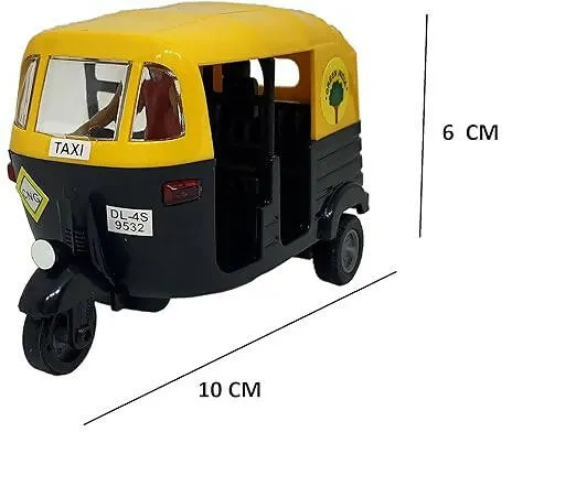 Auto Rickshaw Toy for Kids Pull Back Action Mini Auto Rickshaw Mini for Kids (Black, Yellow) ( Pack of 1)