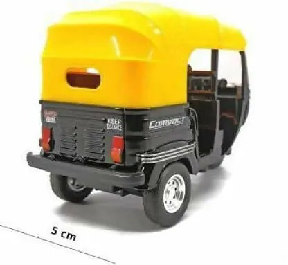 Auto Rickshaw Toy for Kids Pull Back Action Mini Auto Rickshaw Mini for Kids (Black, Yellow) ( Pack of 1)