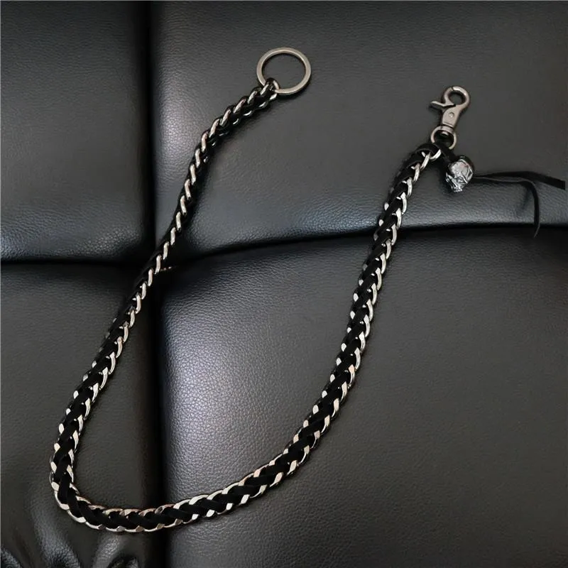 Badass Men's Braided Leather Skull Key Chain Pants Chain Biker Wallet Chain For Men