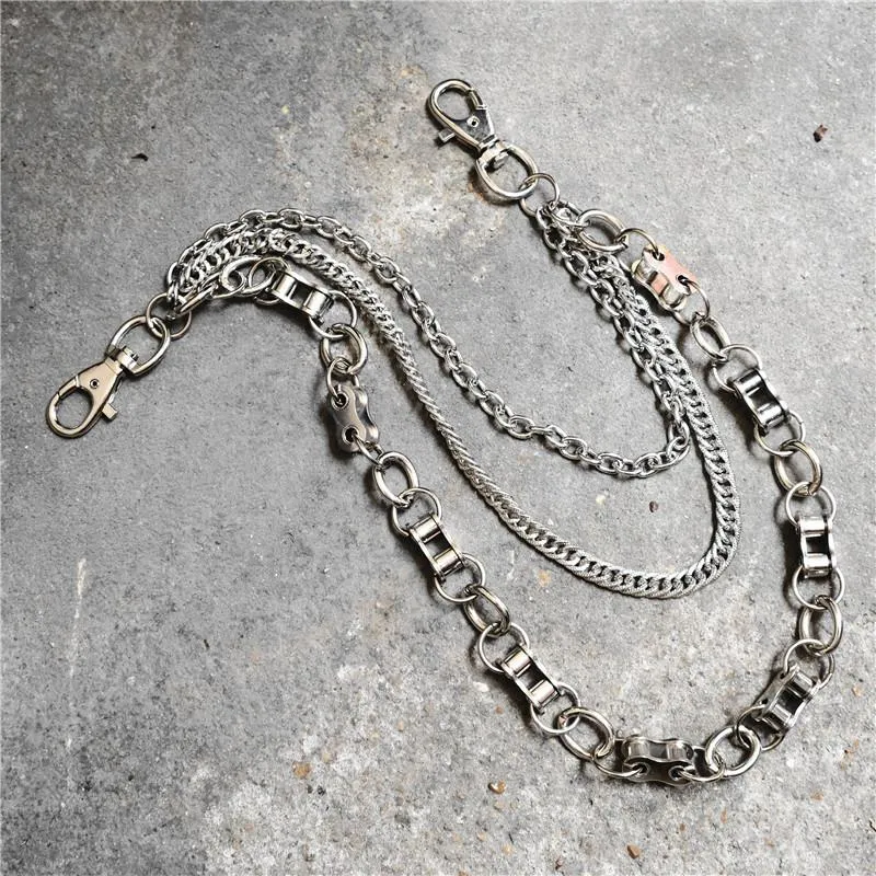 Badass Men's Silver Triple Pants Chain Bike Chain Long Punk Wallet Chain For Men