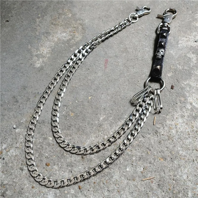 Badass Mens Skull Double Stainless steel Key Chain Long Pants Chain Wallet Chain For Men