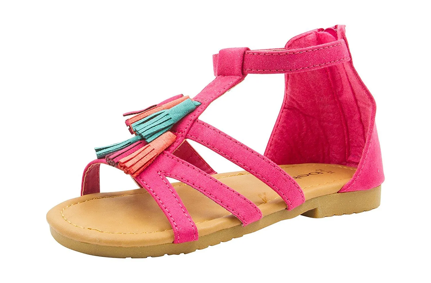 bebe Girls Velvet T Strap Back Zipper Ankle Sandals with Tassels 5/6 Fuchsia