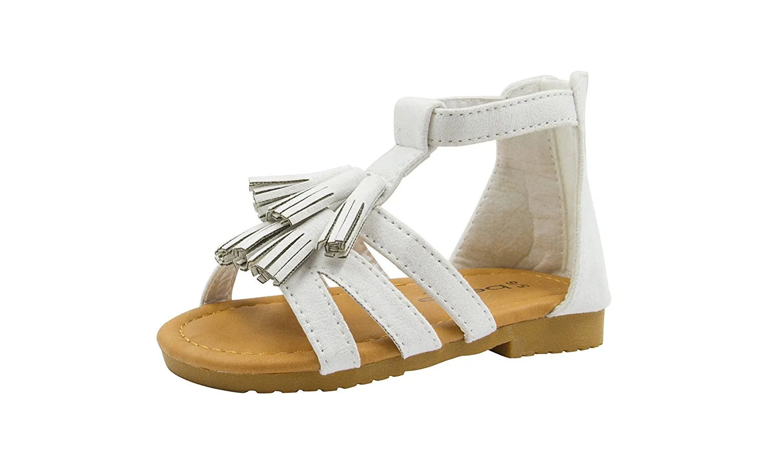 bebe Girls Velvet T Strap Back Zipper Ankle Sandals with Tassels 9/10 White