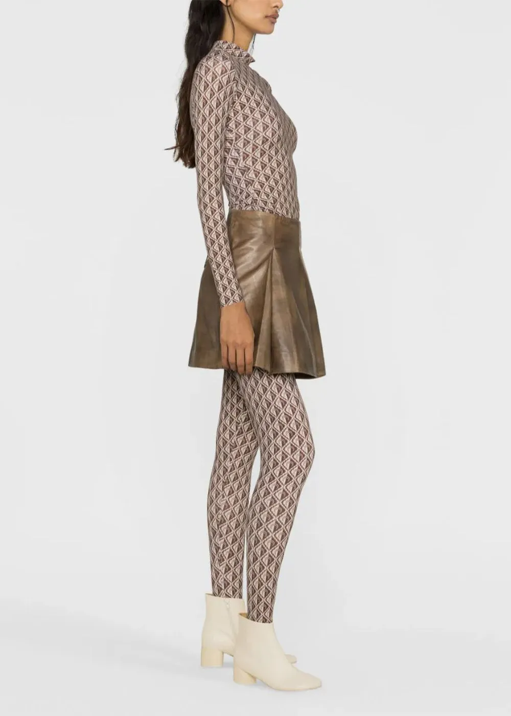 Beige Moonogram Mesh Long Sleeve Top