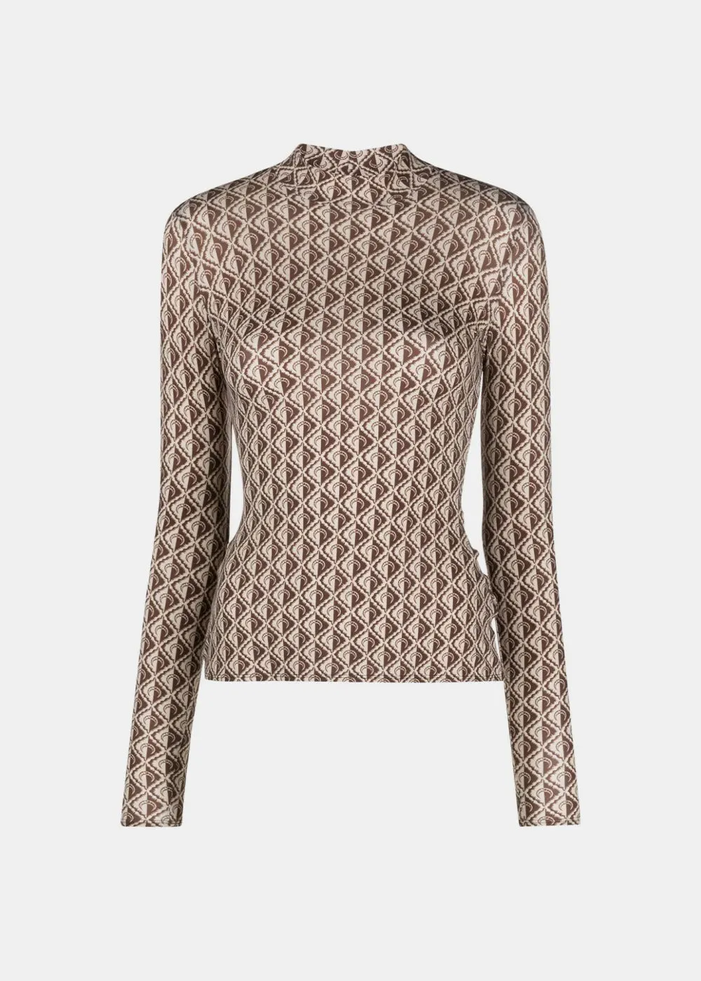 Beige Moonogram Mesh Long Sleeve Top