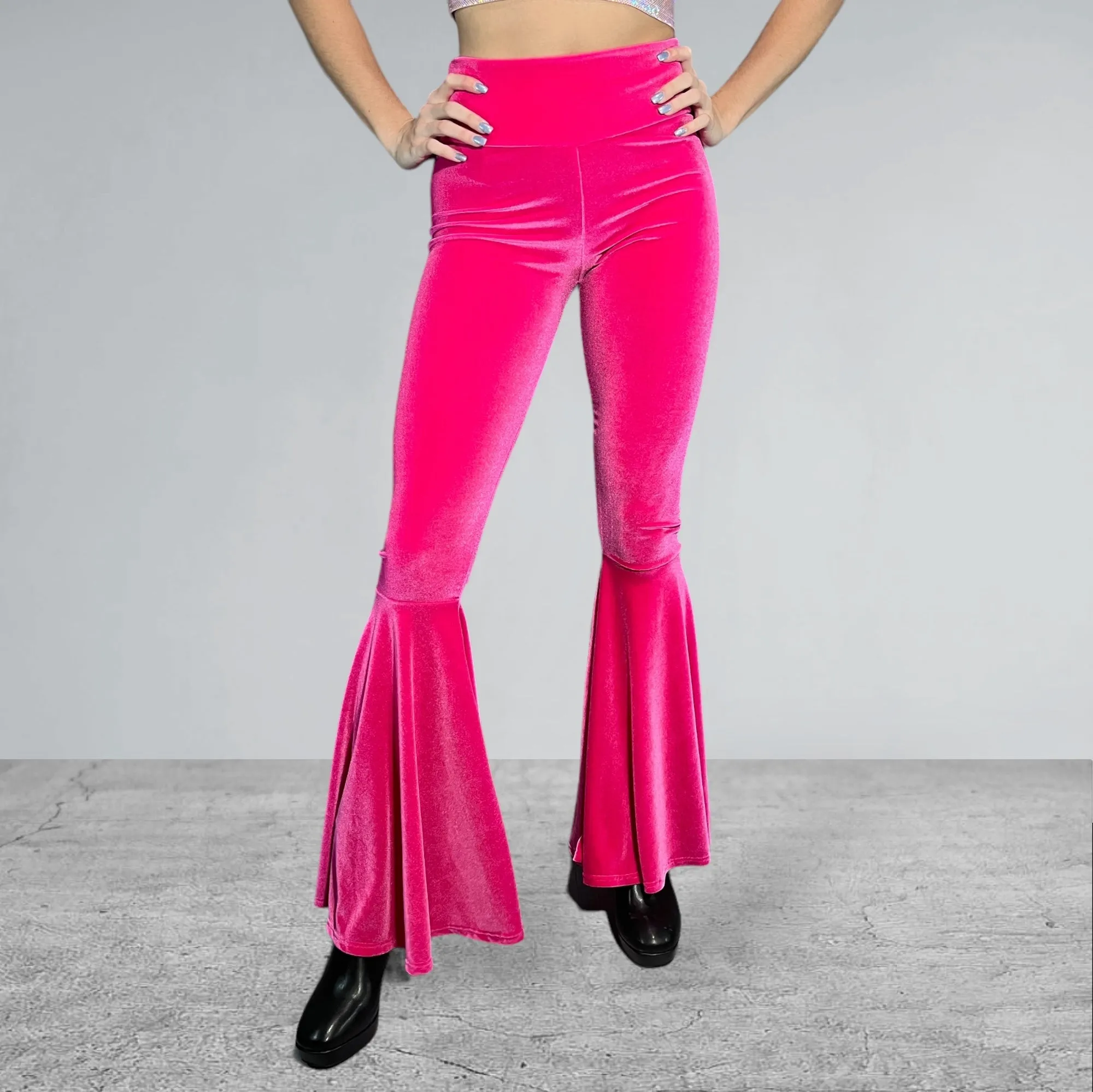 Bell Bottoms Flares - Neon Hot Pink Velvet - Choose Your Rise