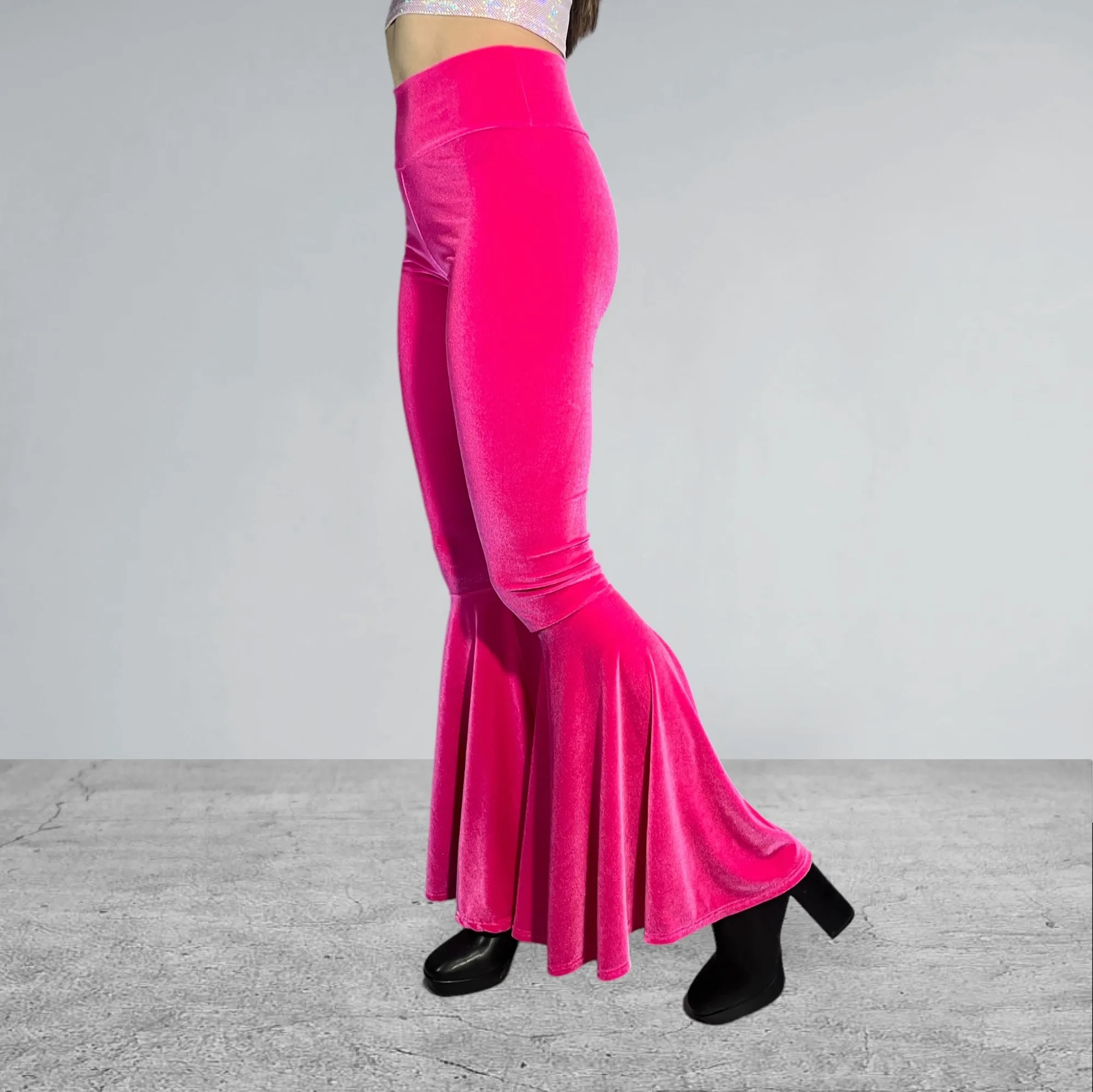 Bell Bottoms Flares - Neon Hot Pink Velvet - Choose Your Rise