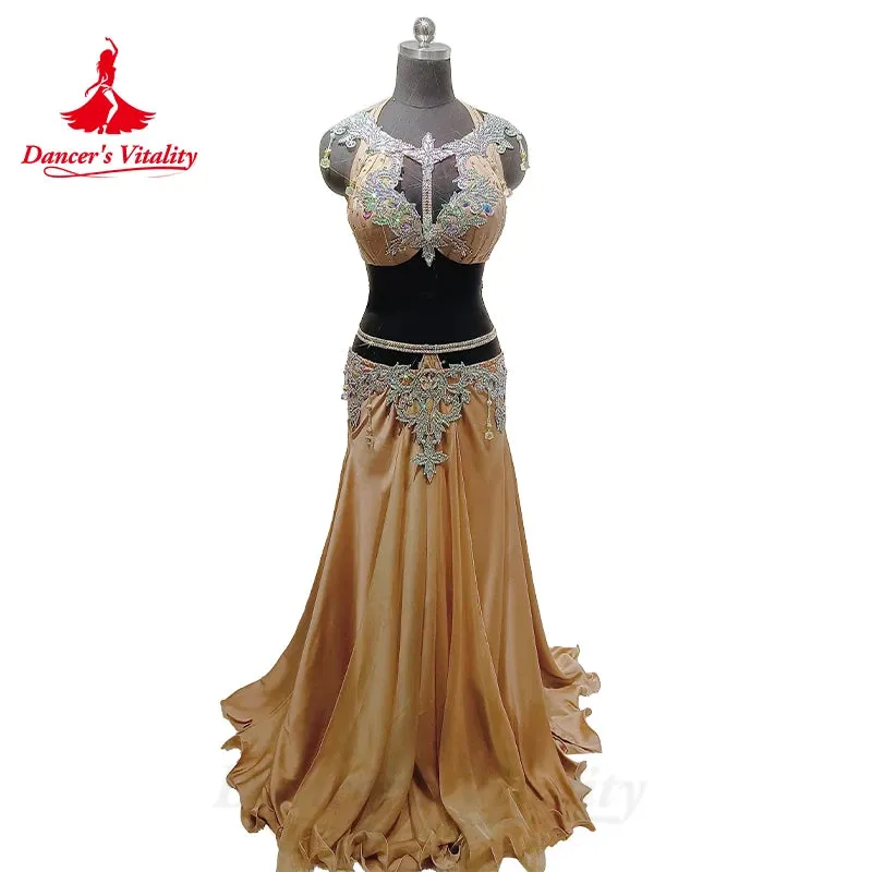 Belly Dance Performance Suit for Women Senior Stones Bra customized Chiffon Long Skirt 2pcs Oriental Dance High End Dance Skirt