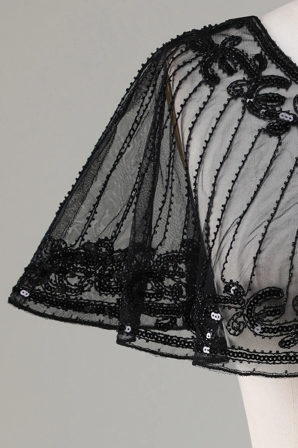 Black Beaded Glitter 1920s Cape for Women