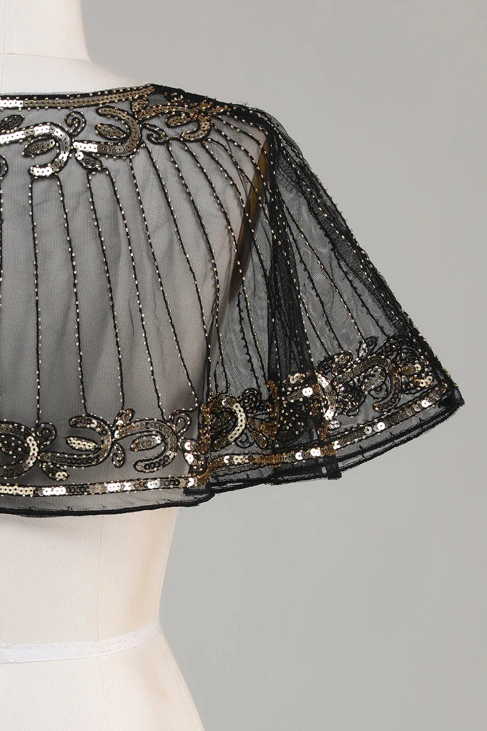 Black Beaded Glitter 1920s Cape for Women