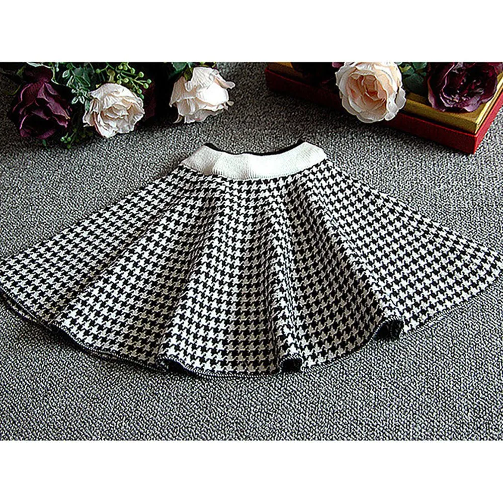 Black Houndstooth 2 pcs Cardigan & skirt Winterwear set for Girls