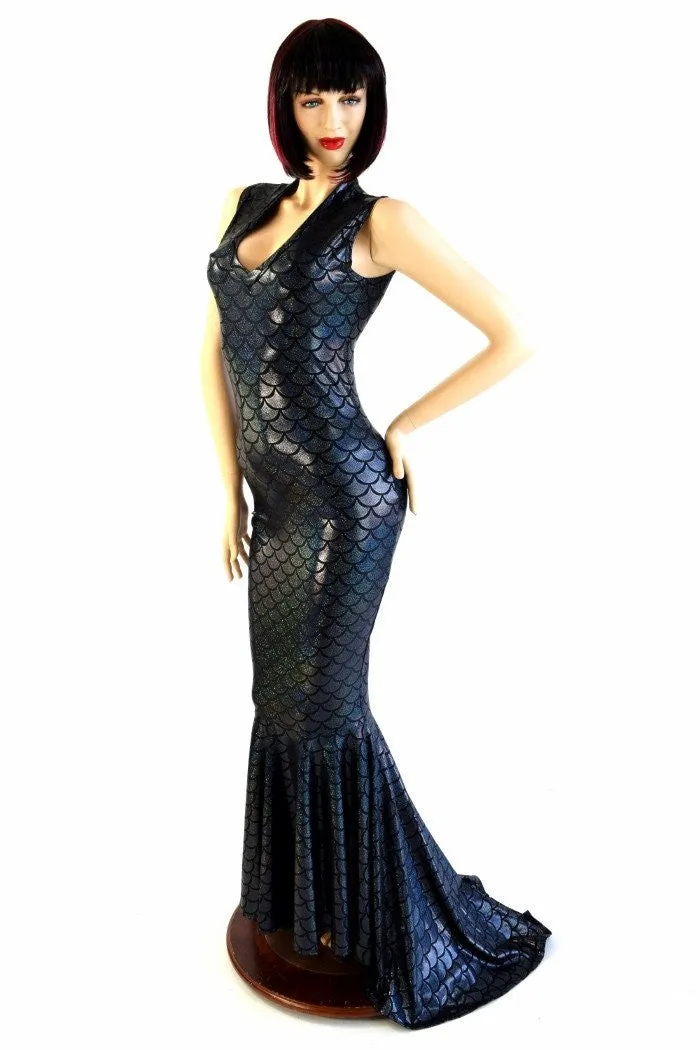 Black Mermaid V Neck Puddle Train Gown