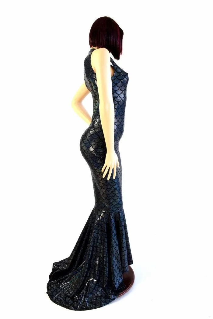 Black Mermaid V Neck Puddle Train Gown