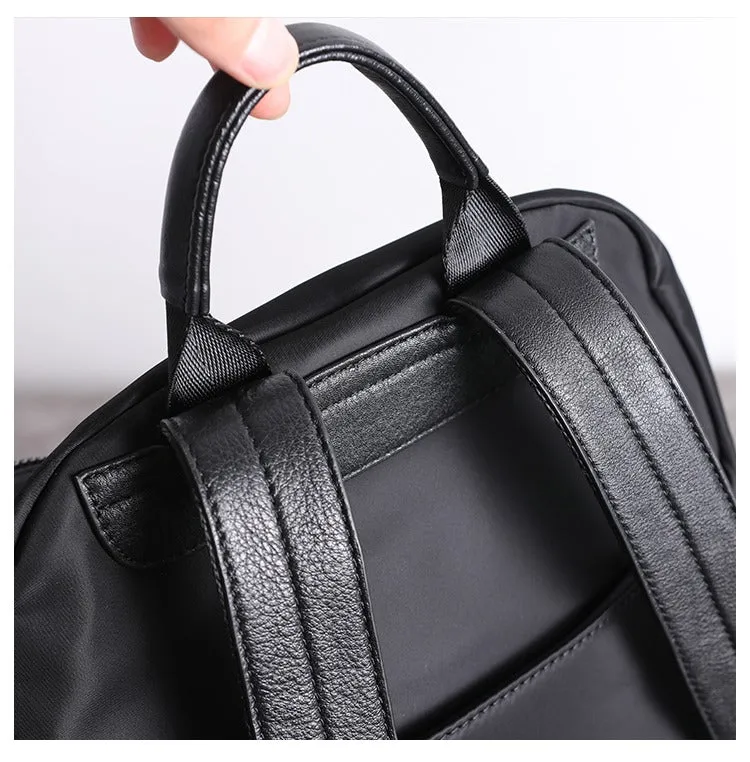 Black Nylon Backpack Womens School Backpack Purse Black Nylon Leather Travel Rucksack for Ladies