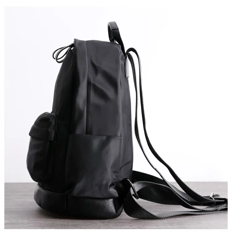 Black Nylon Leather Satchel Backpack Womens School Backpacks Purse Nylon Leather Travel Rucksack for Ladies