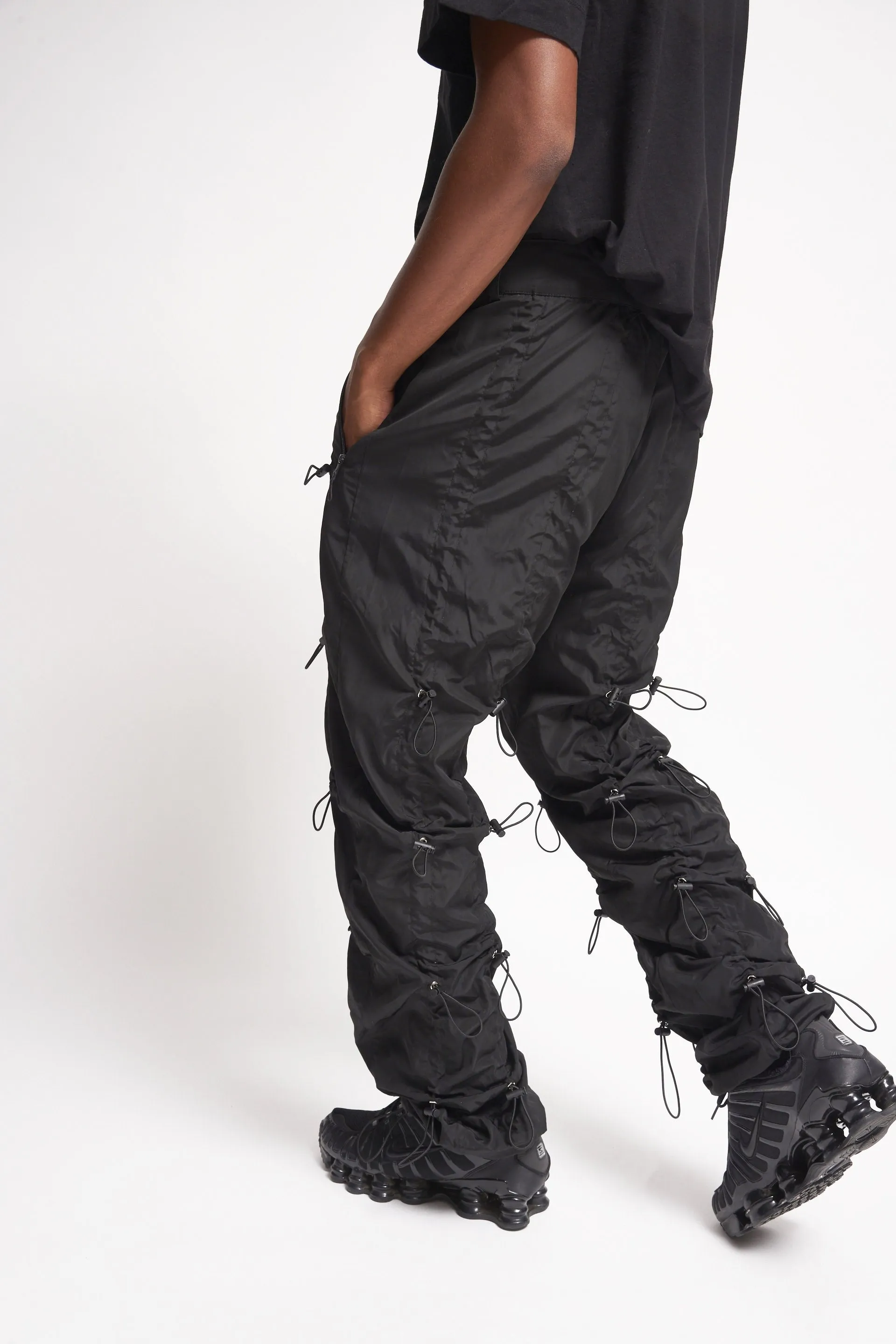 Black Nylon Ruched Toggle Detail Jogger