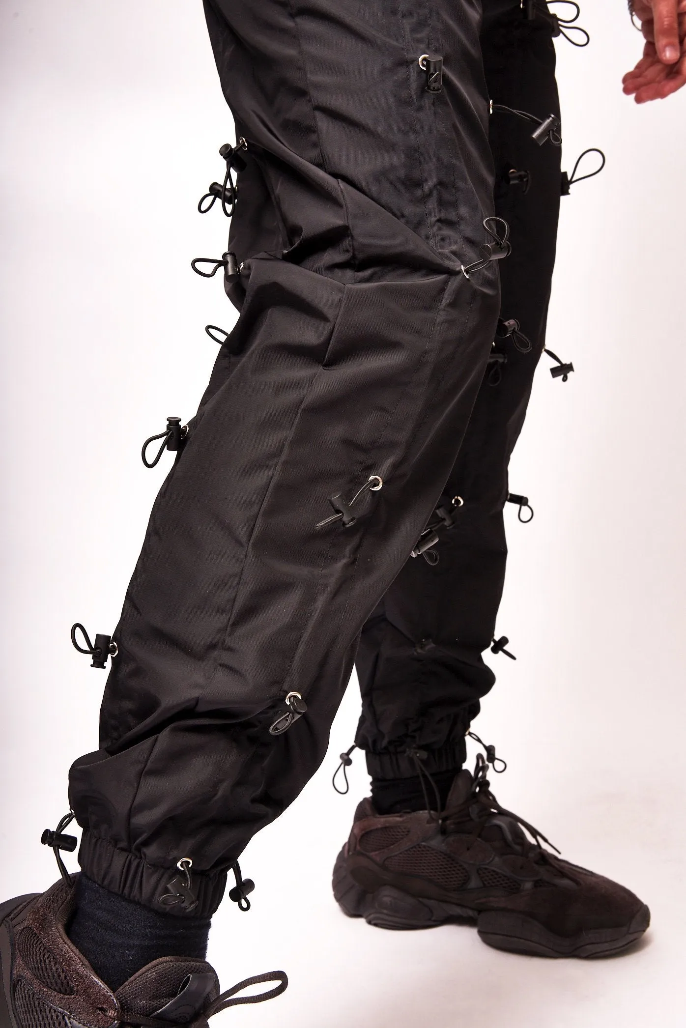 Black Nylon Ruched Toggle Detail Jogger