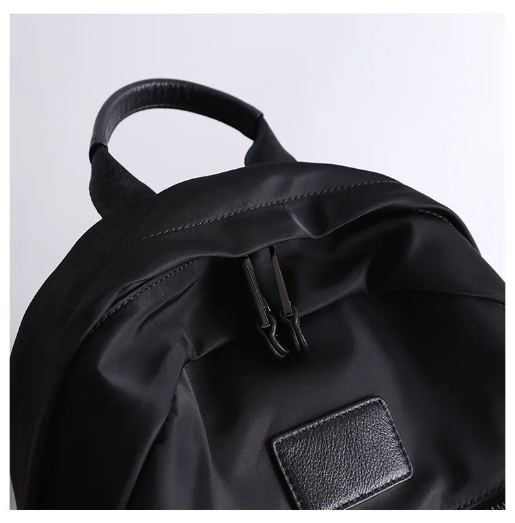 Black Nylon Satchel Backpack Womens School Backpack Purse Black Nylon Leather Travel Rucksack for Ladies