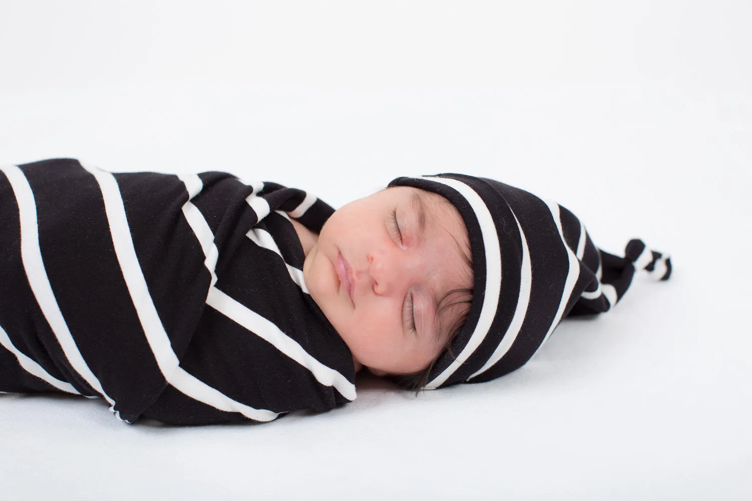 Black Striped Swaddle Blanket & Newborn Hat Set