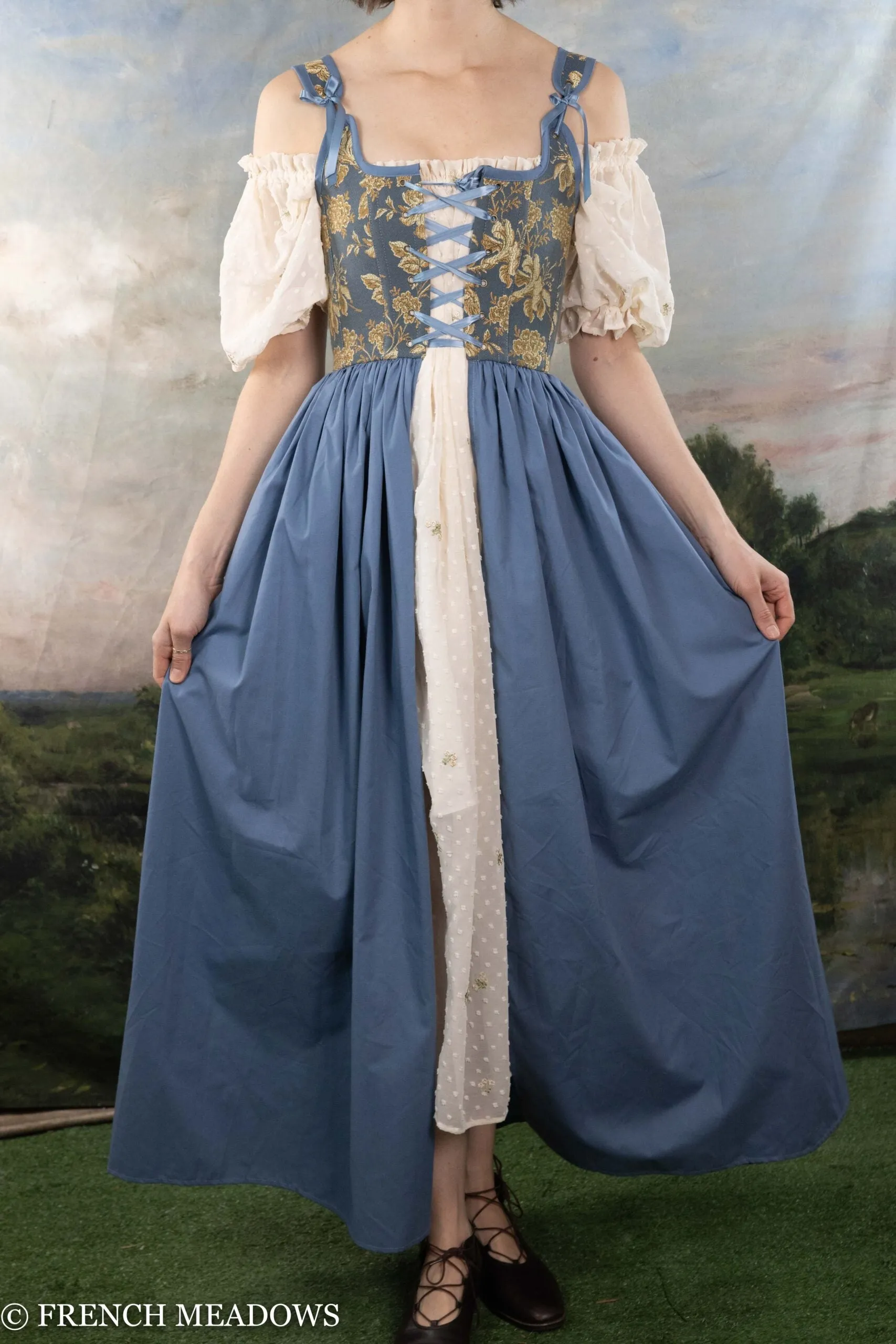 Blue and Yellow Floral Renaissance Corset Dress