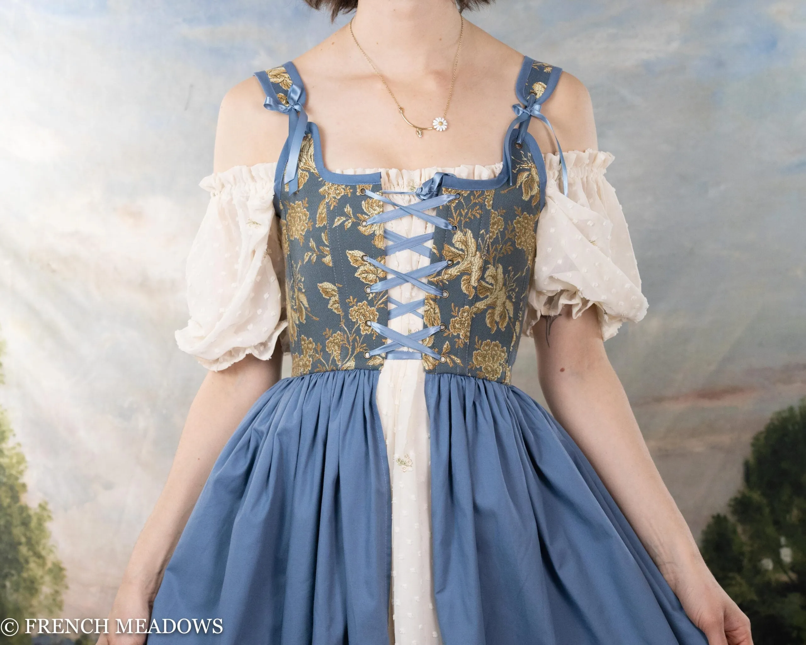 Blue and Yellow Floral Renaissance Corset Dress