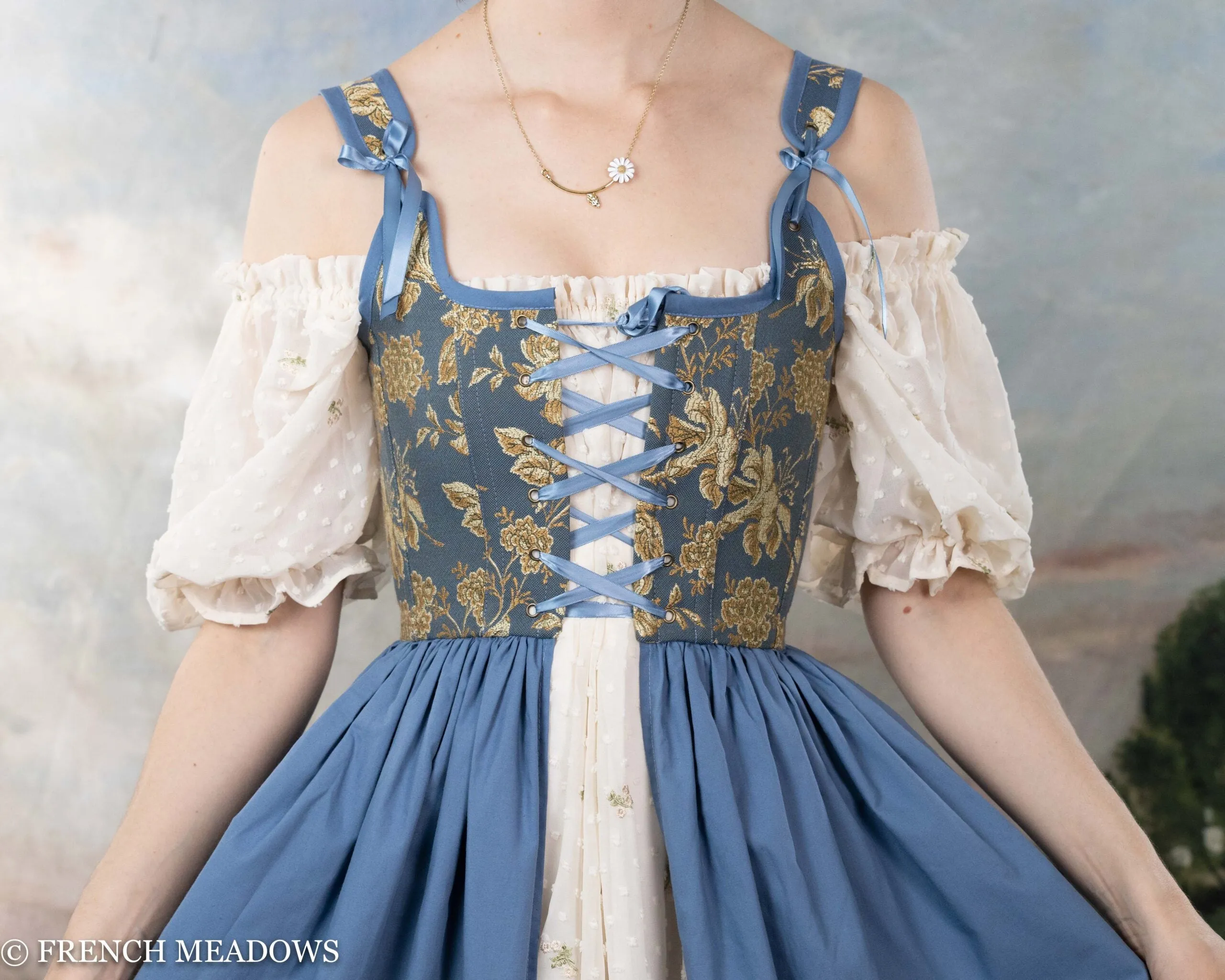 Blue and Yellow Floral Renaissance Corset Dress