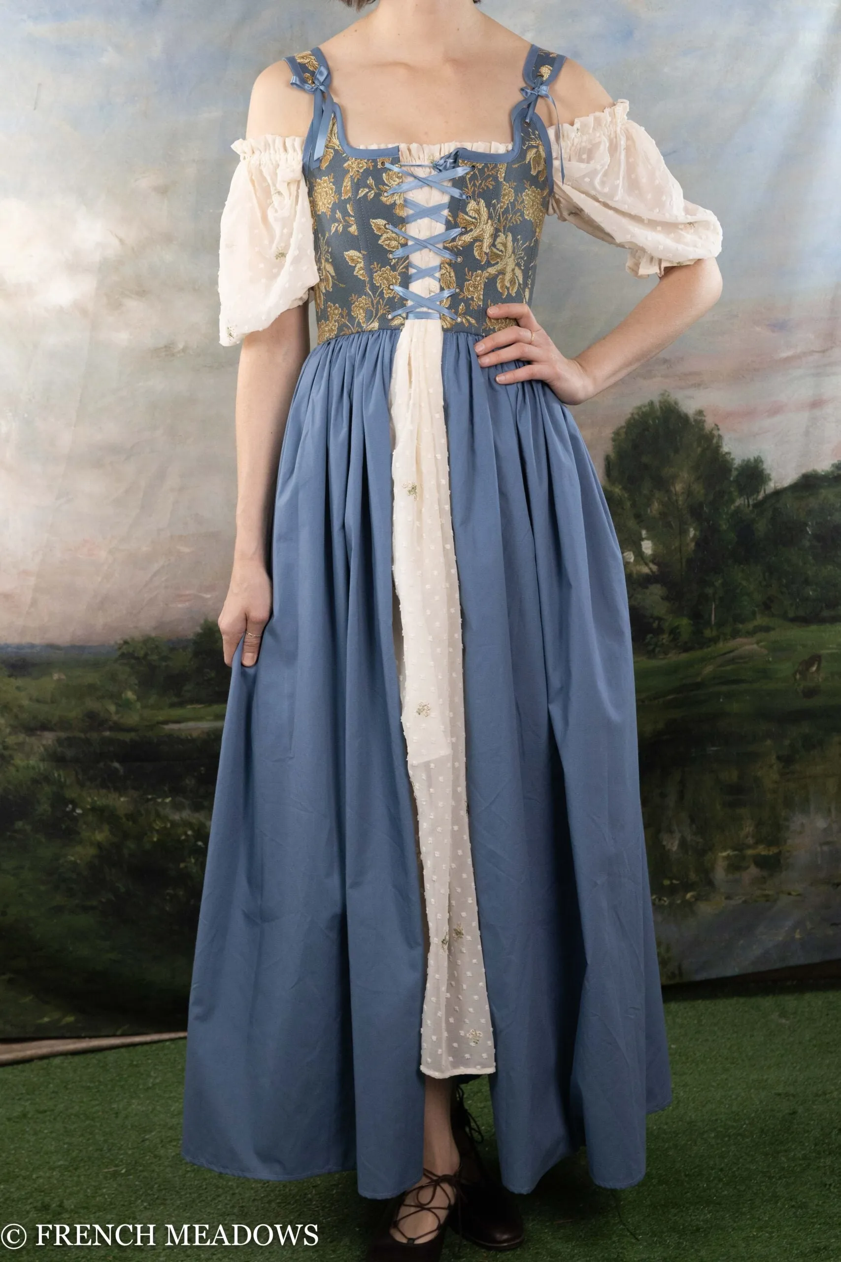 Blue and Yellow Floral Renaissance Corset Dress