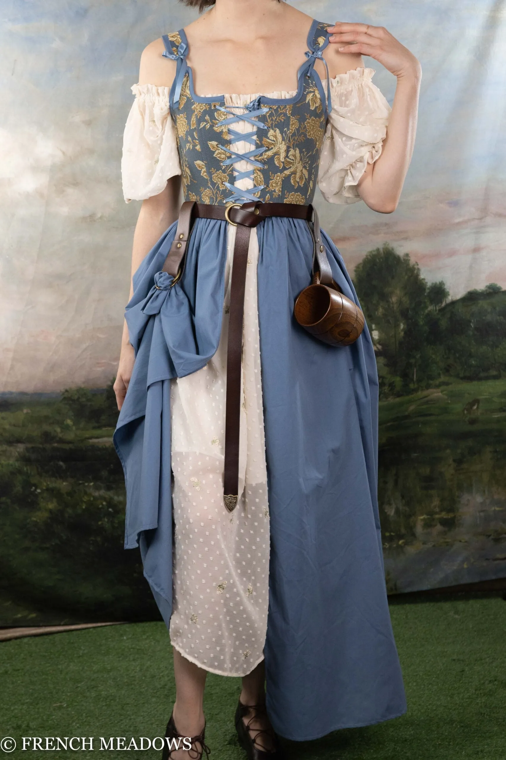 Blue and Yellow Floral Renaissance Corset Dress