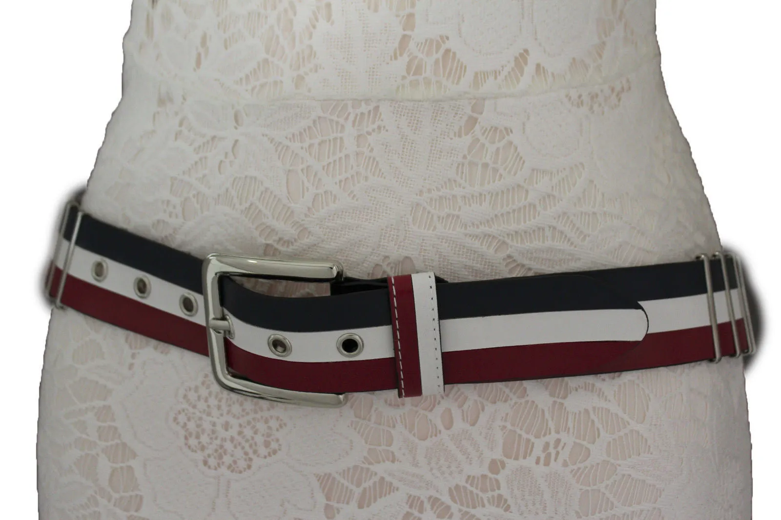 Blue Red White Faux Leather Hip Waist Belt America USA Flag S M