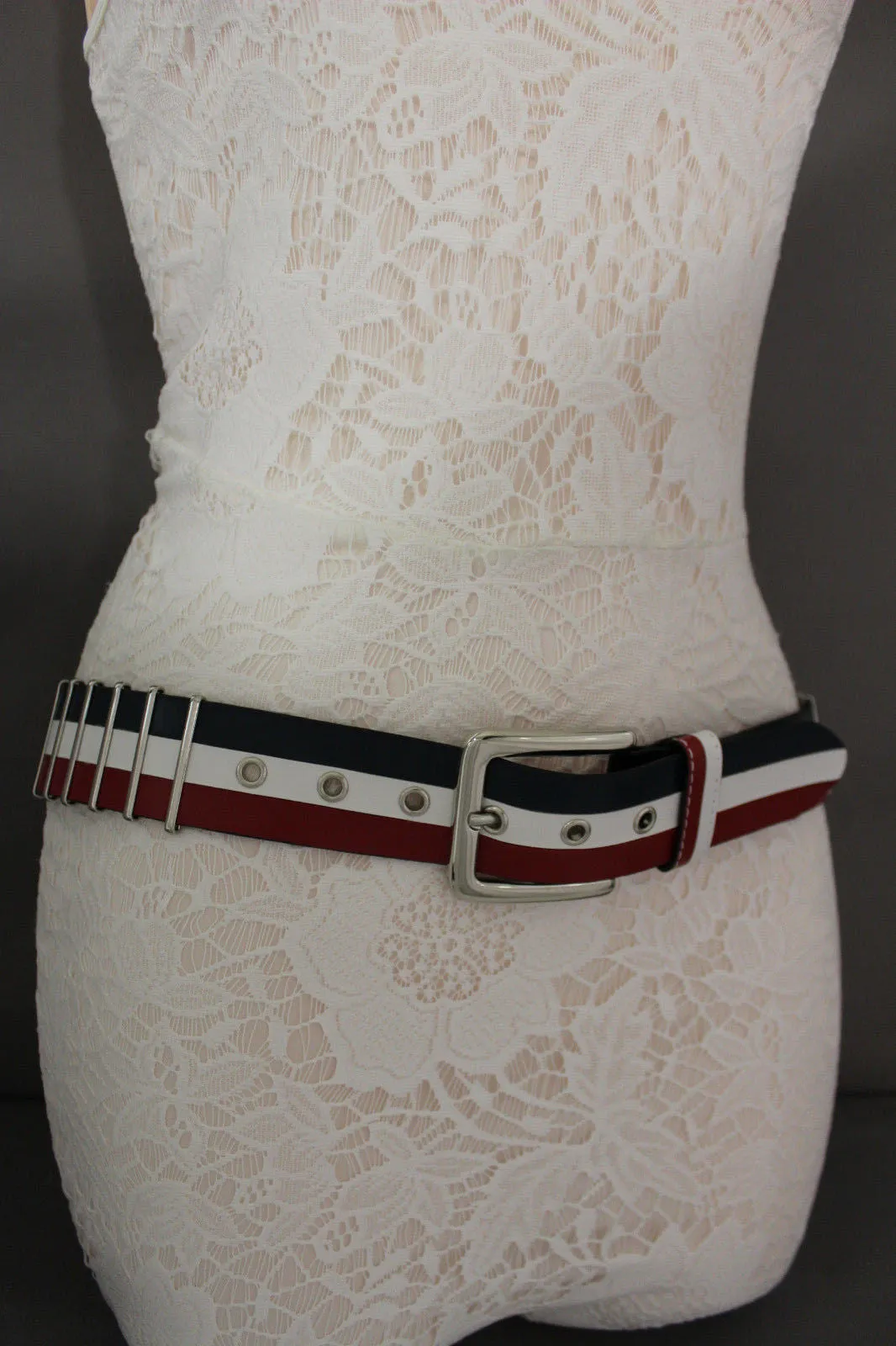 Blue Red White Faux Leather Hip Waist Belt America USA Flag S M