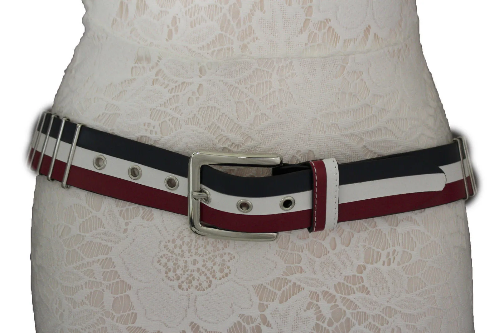 Blue Red White Faux Leather Hip Waist Belt America USA Flag S M