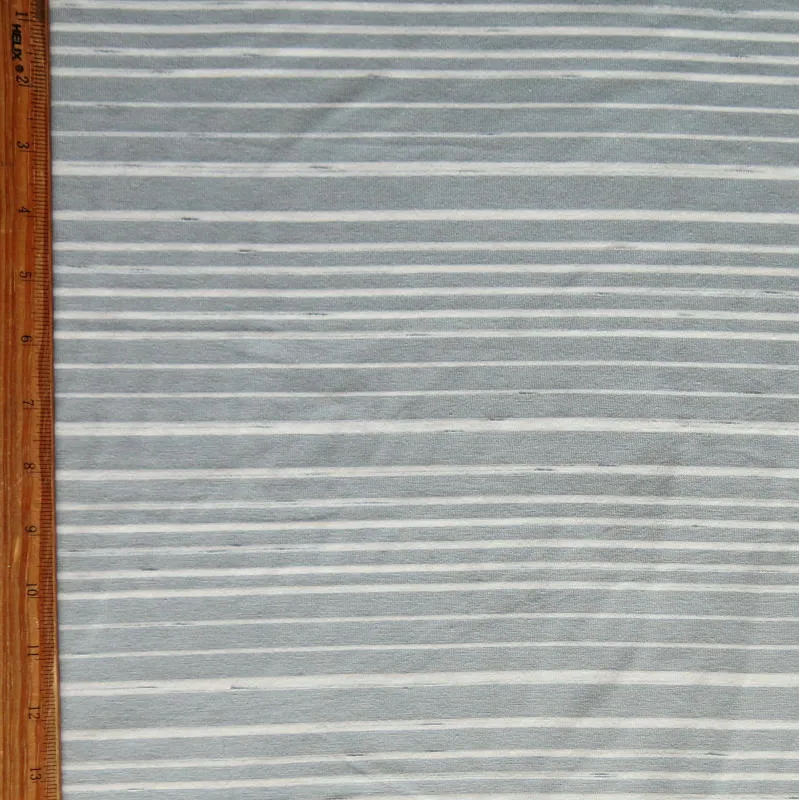 Bluish Grey and Cream Thick and Thin Stripe Bamboo Lycra Knit Fabric