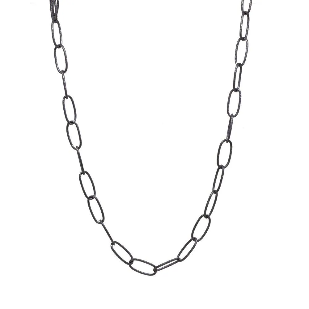 Bold Textured Paperclip Black Oxidized Silver Chain