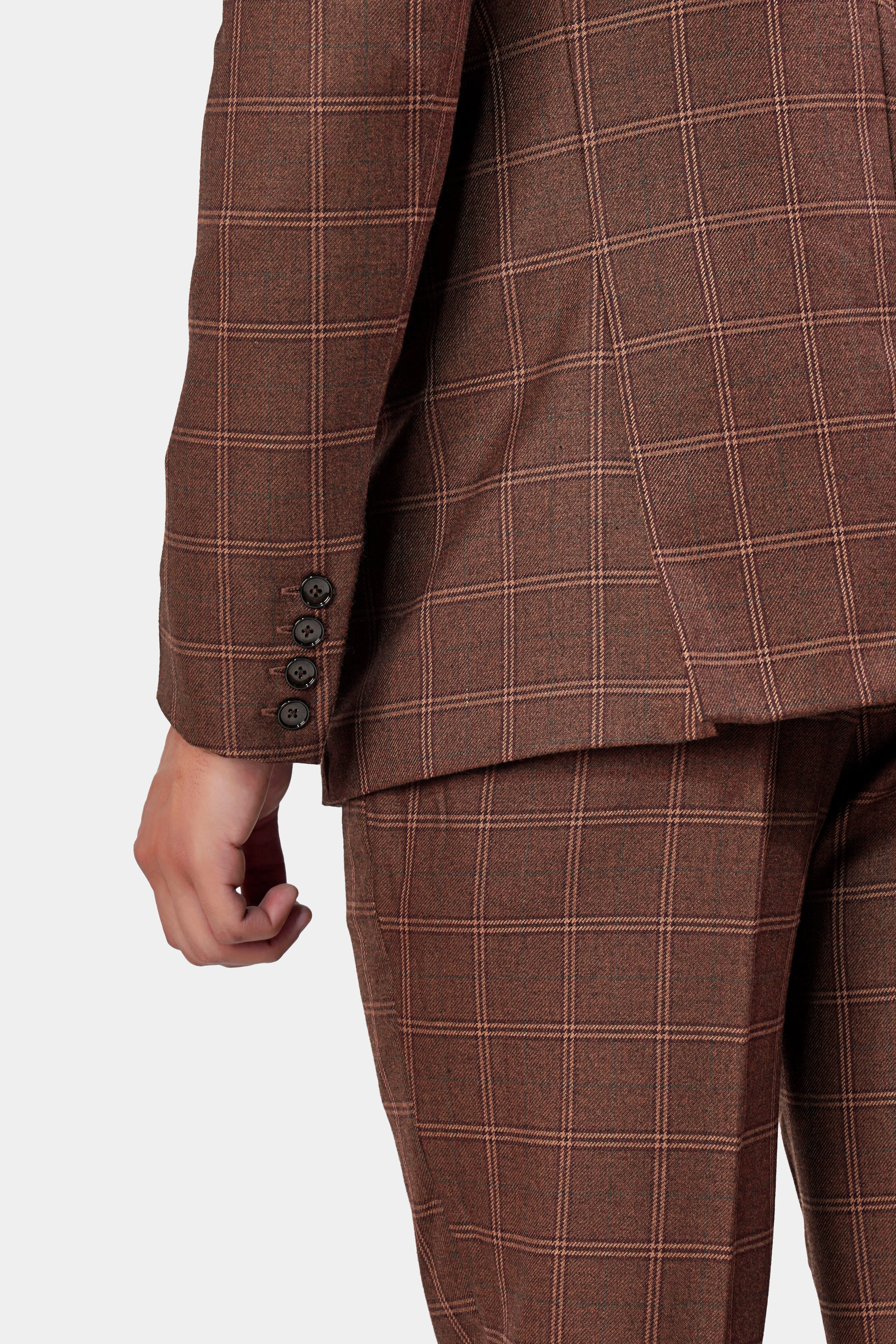 Bole Brown Windowpane Tweed Double Breasted Blazer