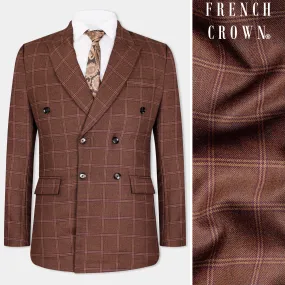 Bole Brown Windowpane Tweed Double Breasted Blazer