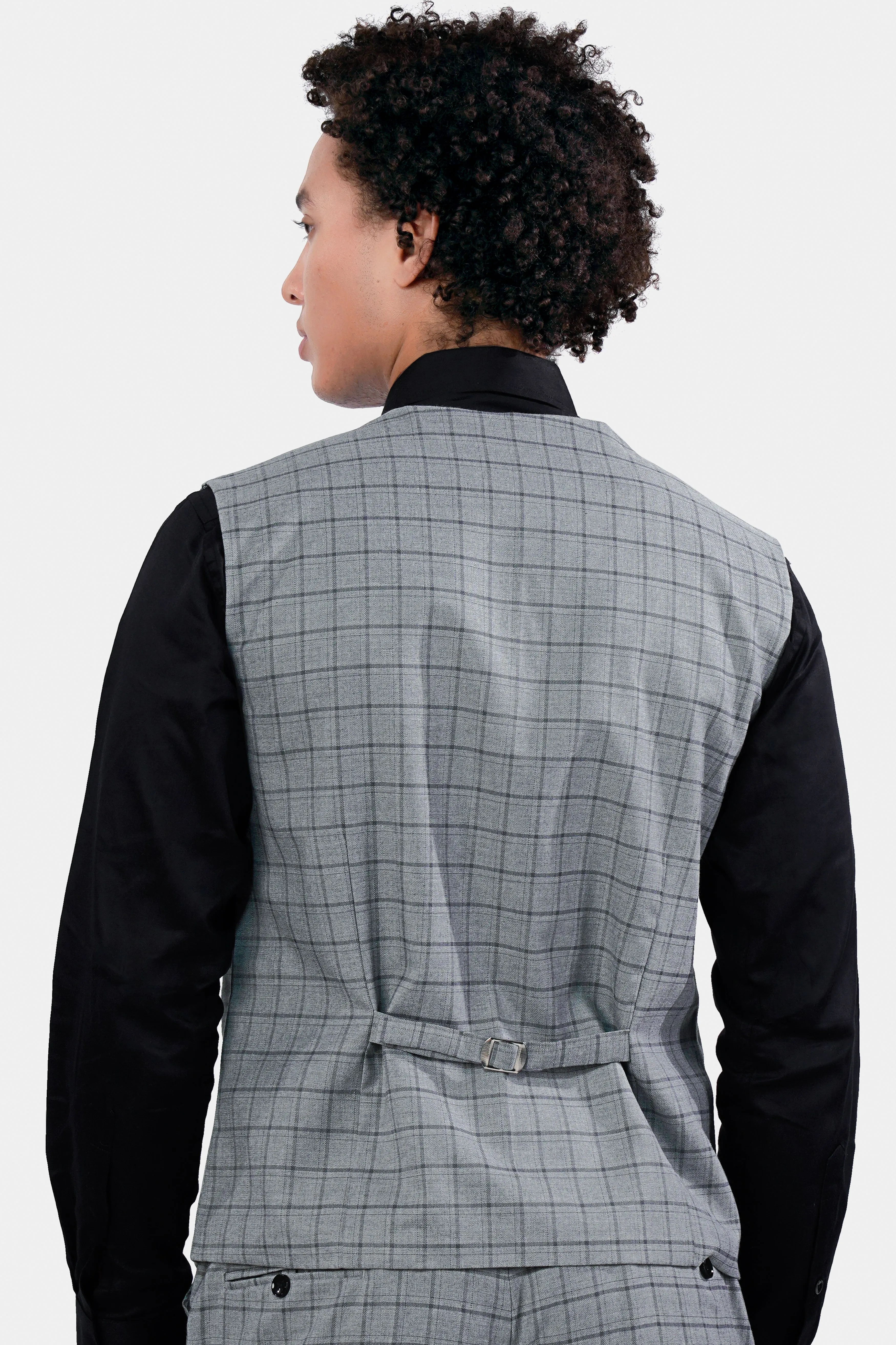 Boulder Gray Checkered Wool Rich Waistcoat