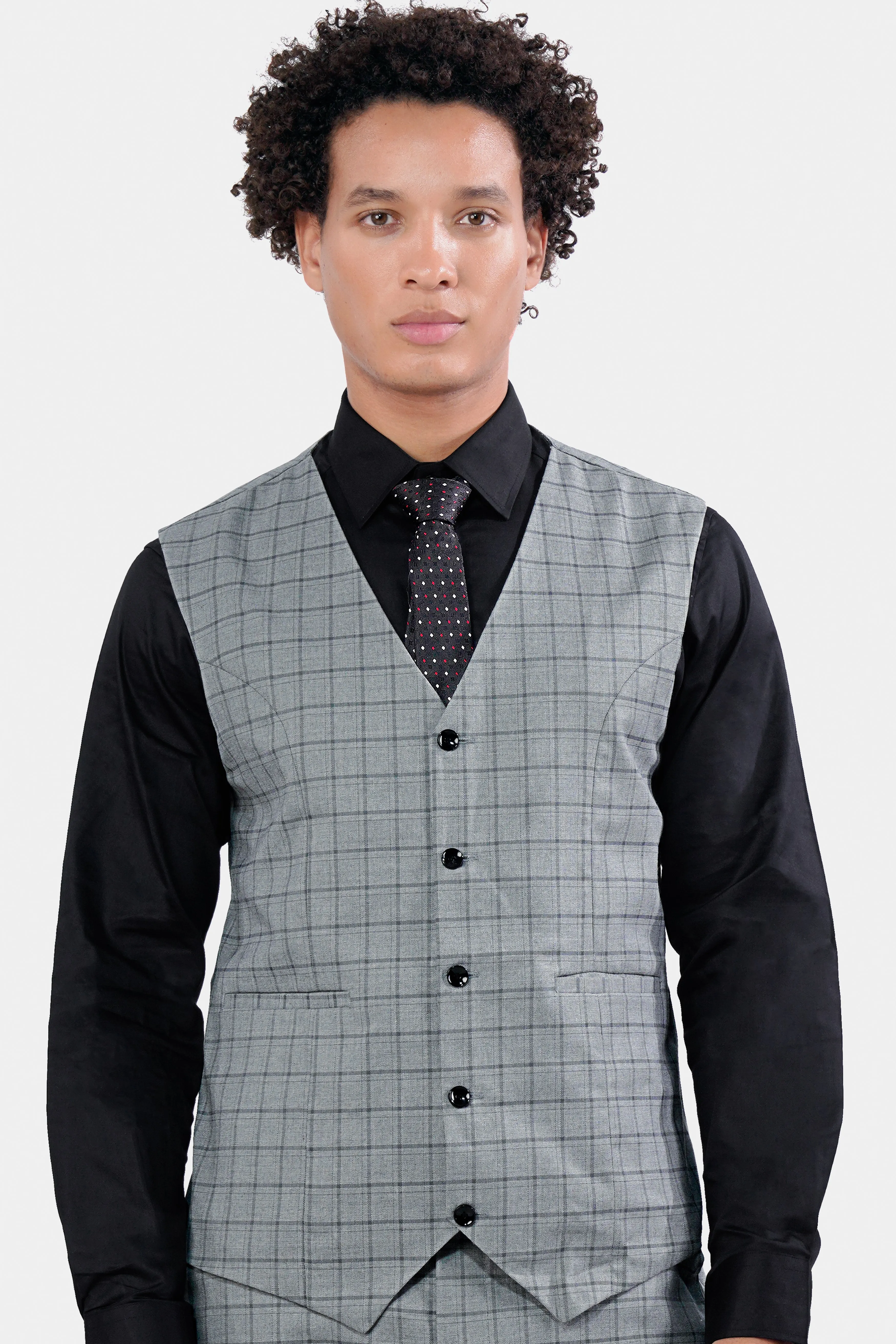 Boulder Gray Checkered Wool Rich Waistcoat