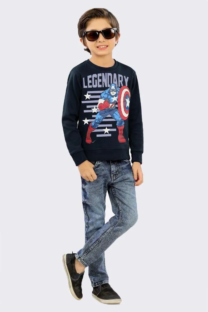 Boys Navy Printed Sweatshirt