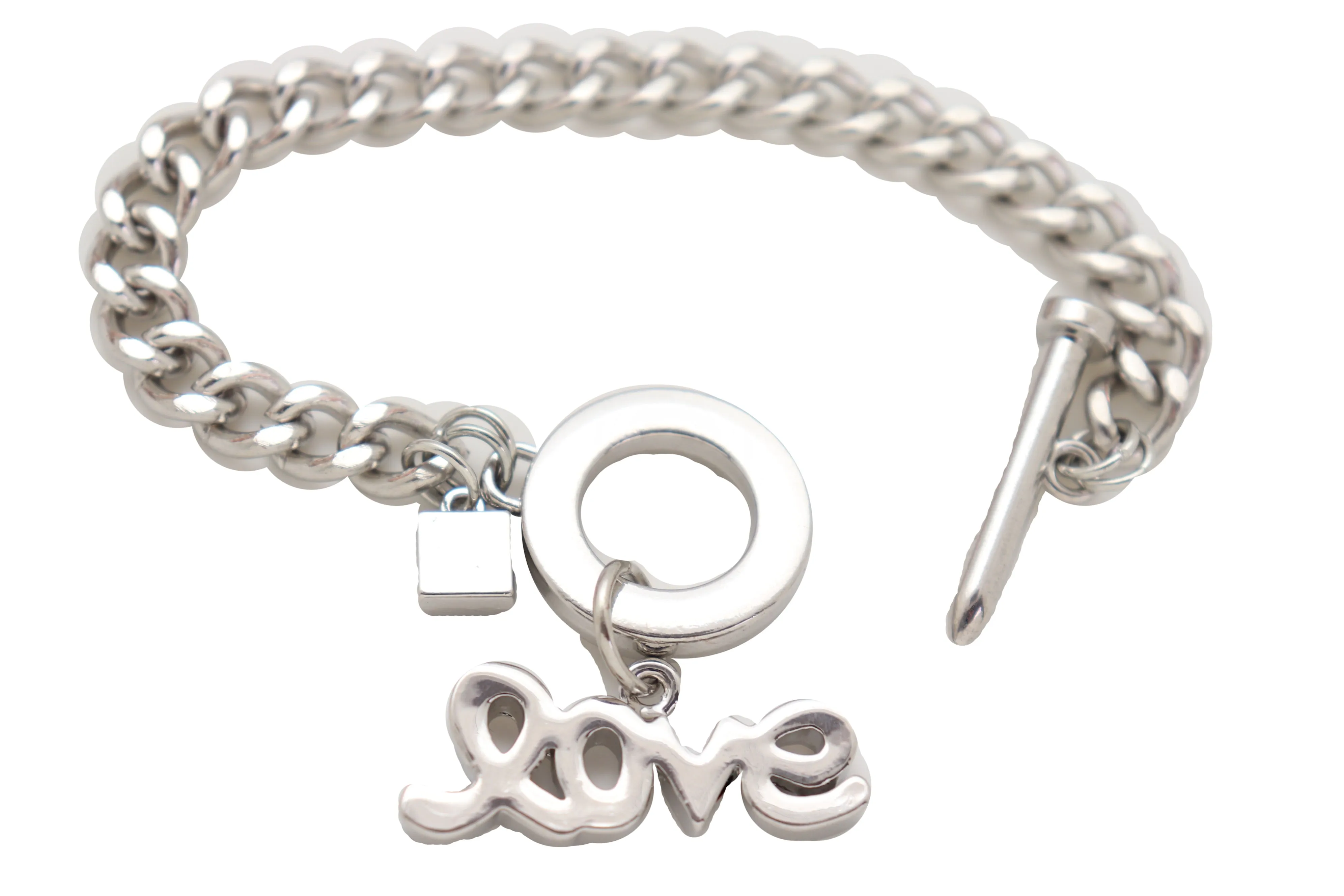 Bracelet Silver Metal Chain Friendship LOVE Charm Nail Fun