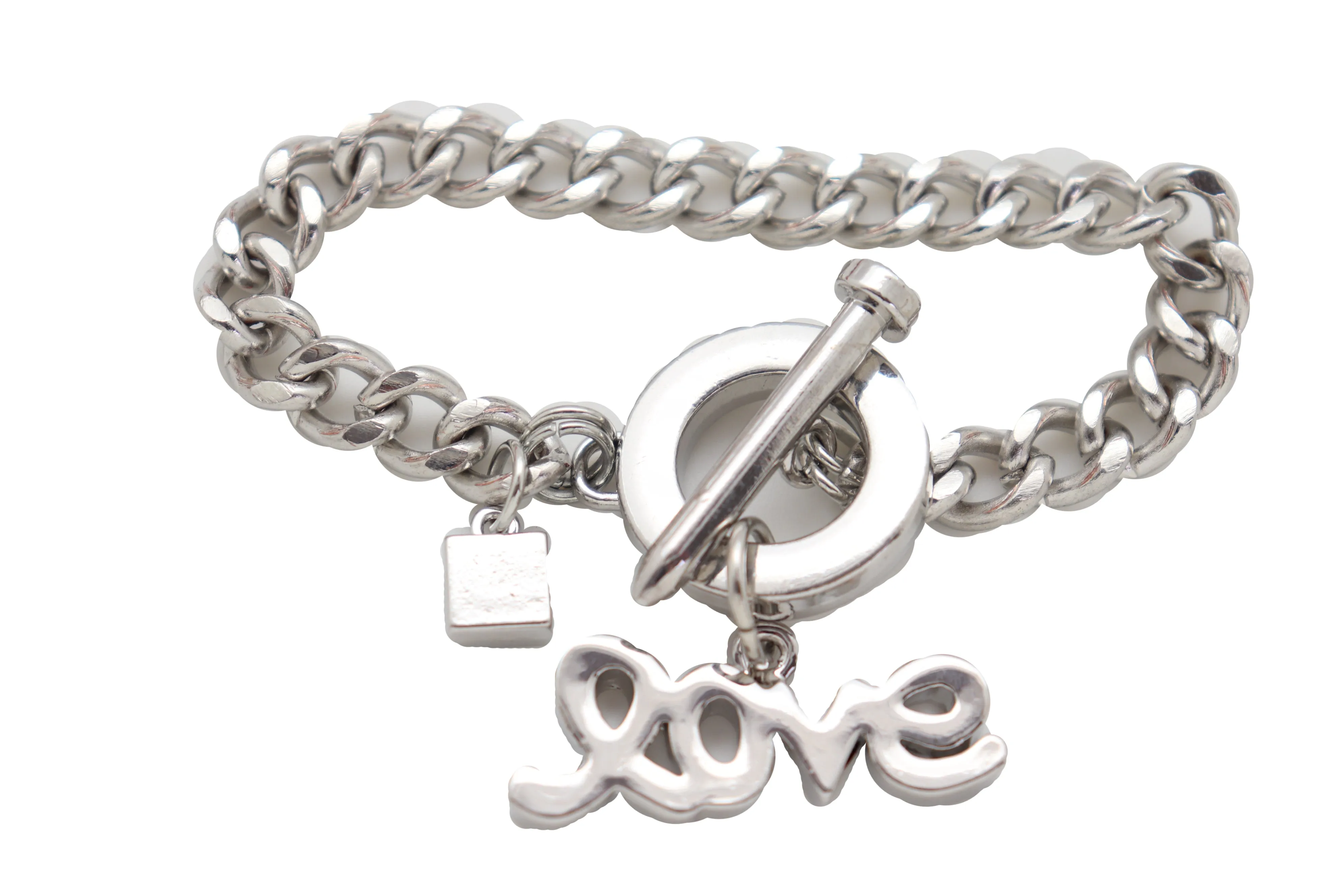 Bracelet Silver Metal Chain Friendship LOVE Charm Nail Fun