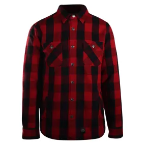 Branded  Men's Red Black Plaid Sherpa Lined Snap On Button Shirt Jacket