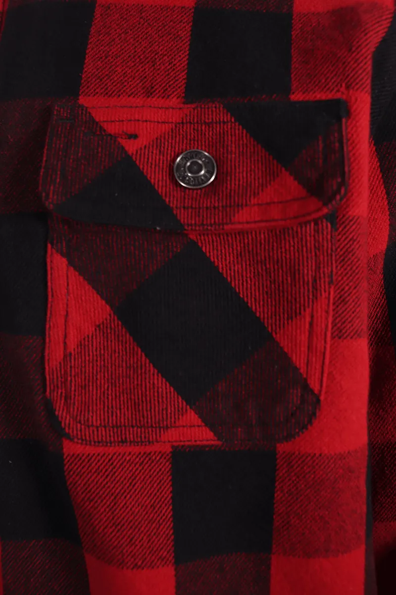 Branded  Men's Red Black Plaid Sherpa Lined Snap On Button Shirt Jacket