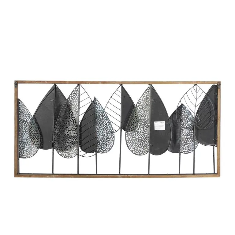 BROWN METAL LEAF VARYING TEXTURE WALL DECOR WITH WOOD FRAME,